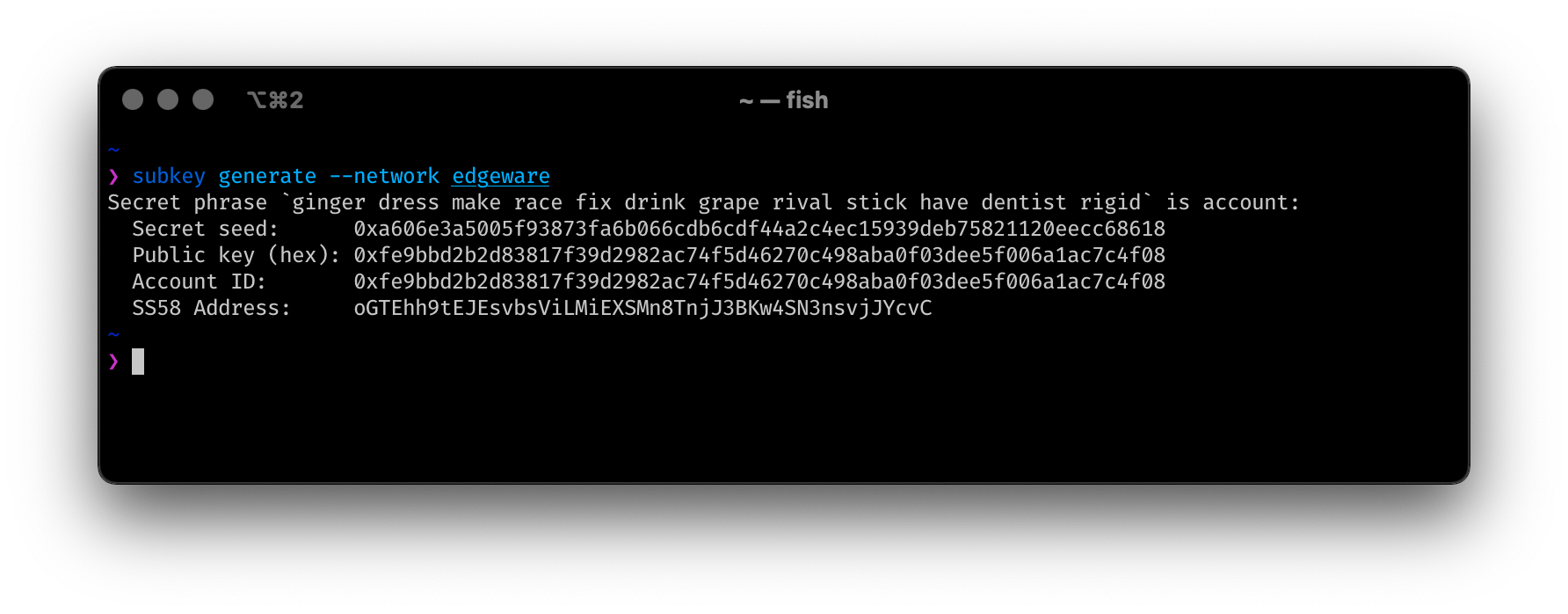 subkey generate address for edgeware